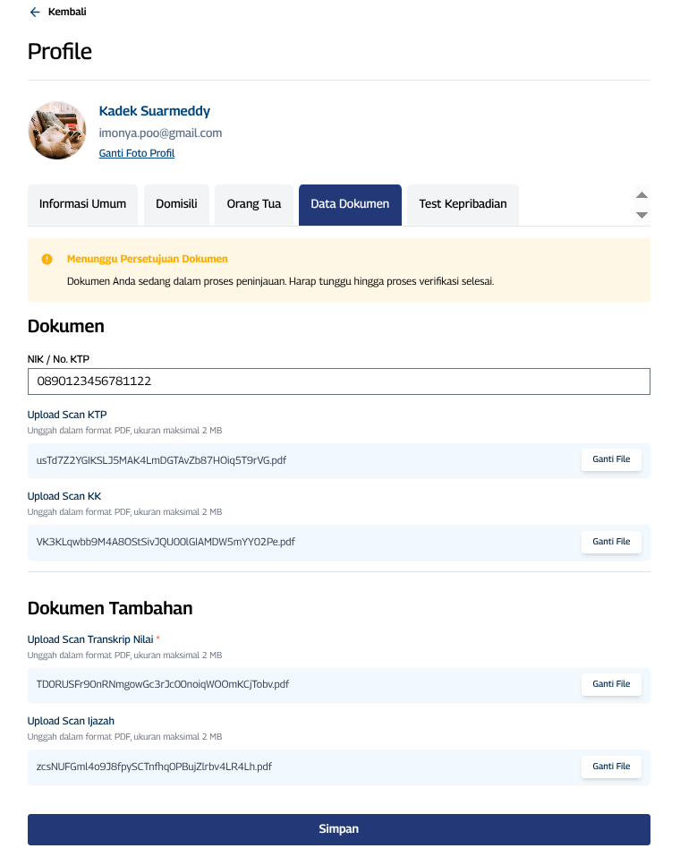 Lengkapi Biodata Dokumen