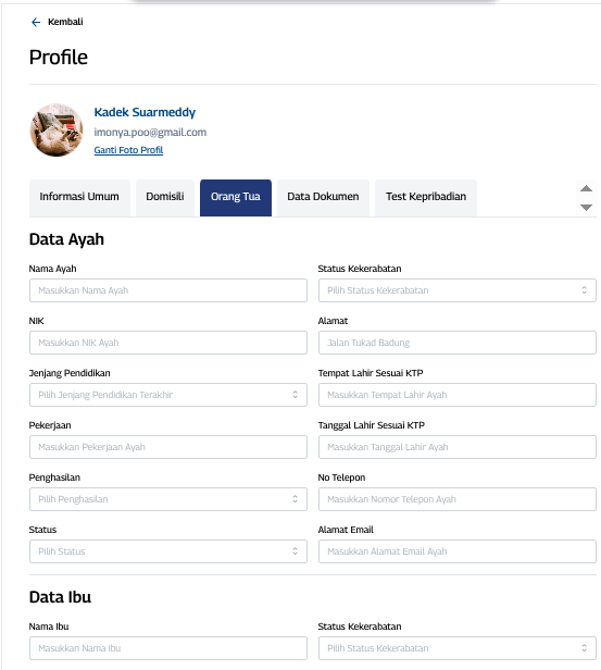 Lengkapi Biodata Ortu